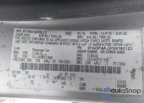 2016 Ford Fiesta S z USA, uszkodzony, nr VIN 3FADP4AJ2GM180123